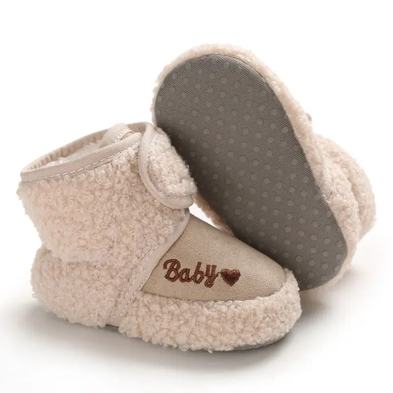 Детская обувь для малышей; теплые зимние пинетки из искусственного флиса; нескользящая обувь для новорожденных; обувь для малышей с буквенным принтом; зимние ботинки - Цвет: K