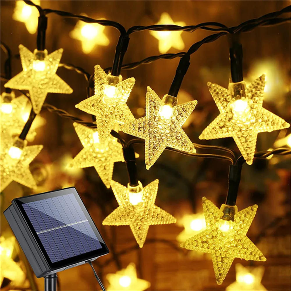 Outdoor Solar Powered Star String Lights 20 50LED Waterproof Christmas Solar Lamp for Garden Patio Landscape Xmas Tree New Year 12 slides outdoor led projector light eu us plug waterproof garden stake decorative lamp for christmas club yard patio