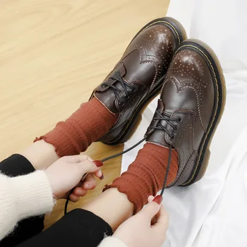 

Yiluan Brand Brock Small Leather Shoes 2020 New Lace-up Female Students Wild Retro College Casual Shoes Women Fashion Footwear