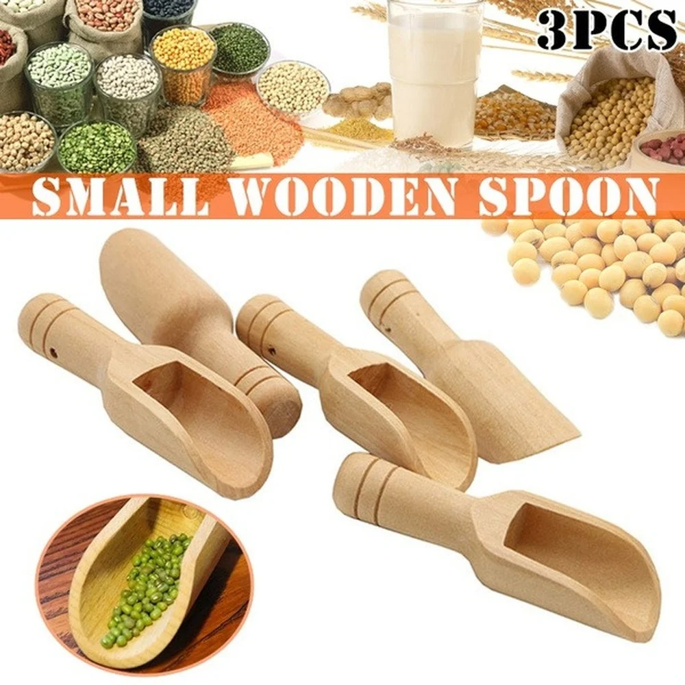 Wooden Spoon 3pcs Mini Wooden Scoops Bath Salt Spoon Candy Flour Spoon Kitchen Utensils