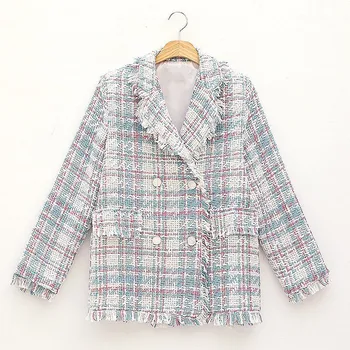 

Lattice Women's Clothing Coats Spring Autumn Double Breasted Long Sleeve Popular Plaid Plus Size Slim-Fit Graceful Jacket