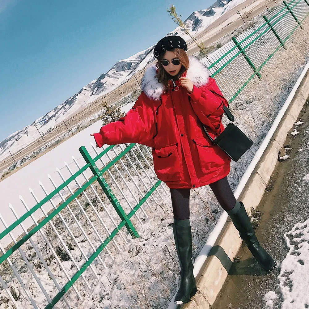 

2018 Winter New Style Cotton Coat WOMEN'S Coat-Style Retro CHIC Wind Mid-length Hooded Fur Collar Pike Cotton-padded Clothes