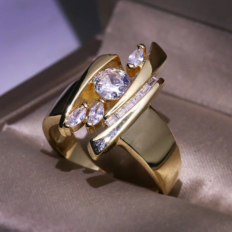 Новое поступление 18KRGP позолоченное белое натуральное aaa циркониевый Свадебный обещающий кольца для влюбленных женщин обручальное кольцо Изящные Вечерние ювелирные изделия