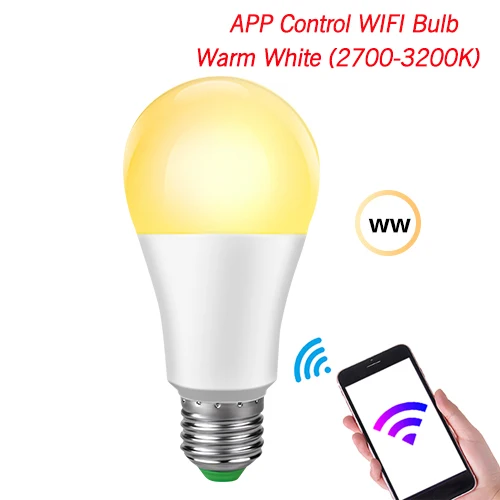 WIFI Warm White Умный светодиодный светильник с регулируемой яркостью 15 Вт E27, Wifi, Bluetooth, ИК-пульт дистанционного управления, Ночной светильник, AC 85-265 в, светодиодный умный светильник, совместимый с Amazon Alexa - Испускаемый цвет: WIFI Warm White