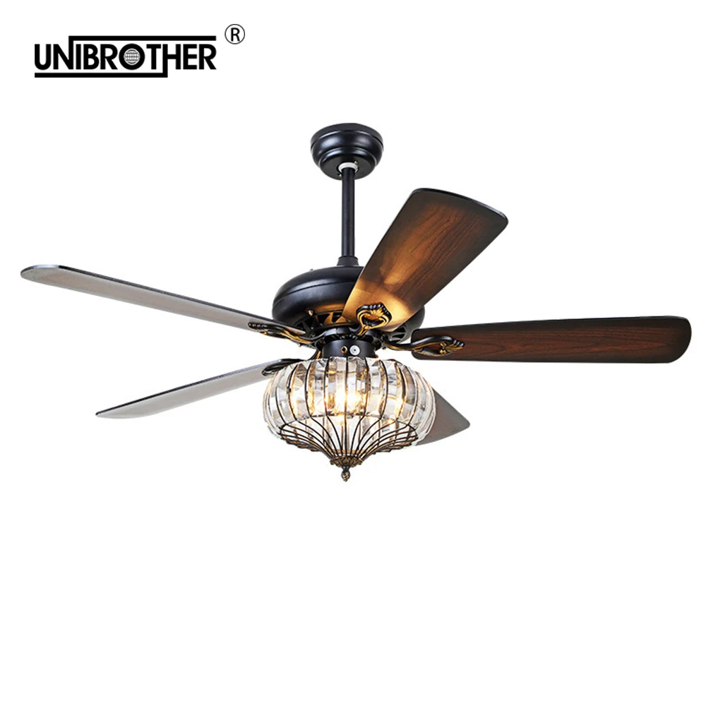 52 Inch Wood Ceiling Fan Lamp With Light 110v Remote Control