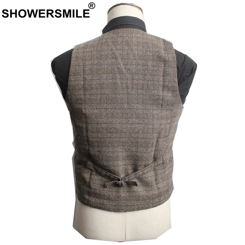 SHOWERSMILE осенний коричневый костюм жилет мужской шерстяной британский стиль