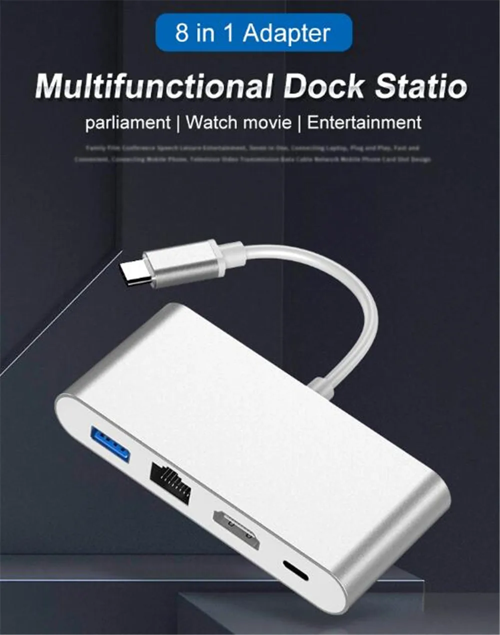 US $20.00 4in1 USBC USB Type C To HDMI Adapter Convert To HDMI 4K USB 30 RJ45 Gigabit Ethernet USBC Female Data Charging Hub Adapter