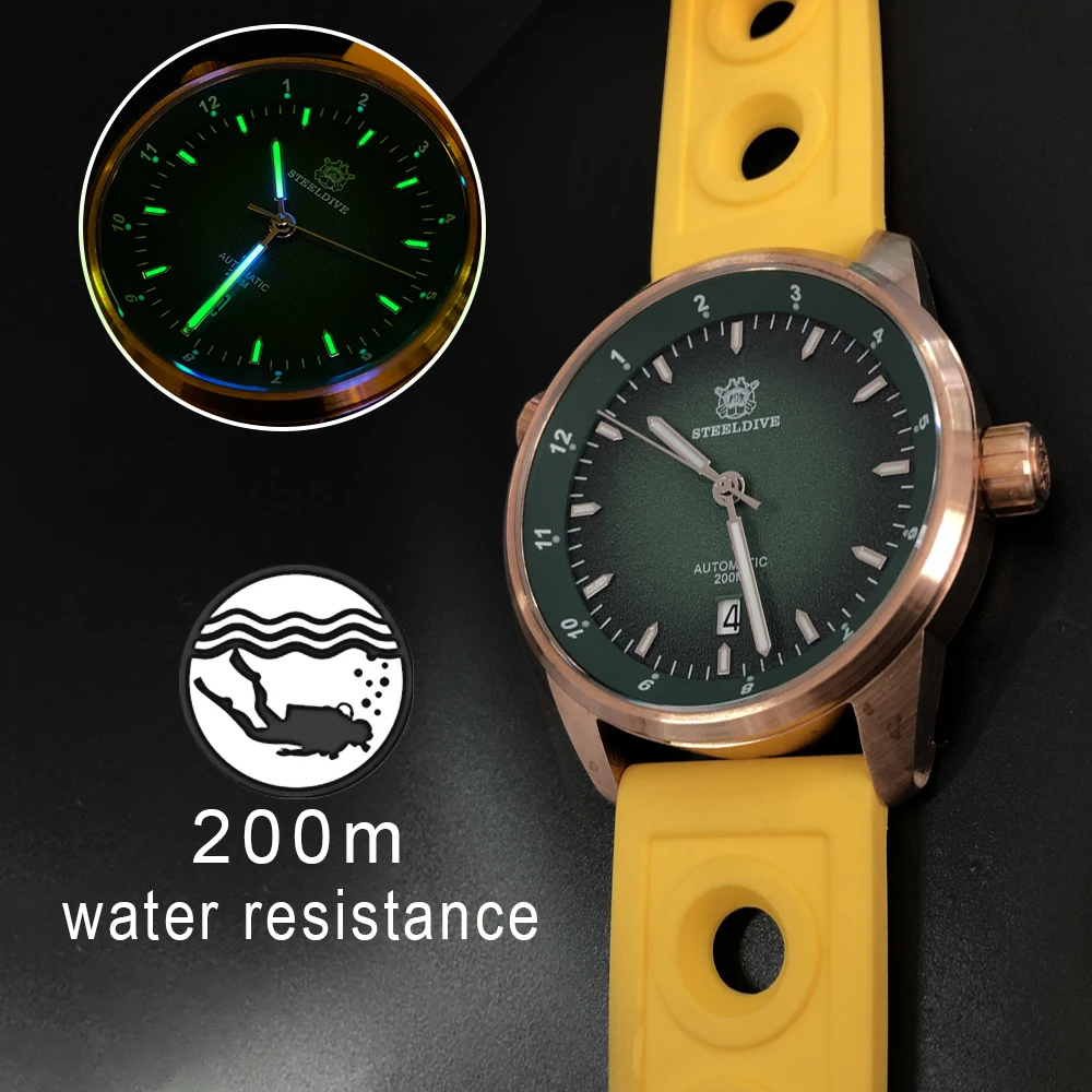 Часы SteelDive 1949S-Pro для дайвинга 200 м бронзовые часы Мужские автоматические