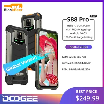 Перейти на Алиэкспресс и купить IP68/IP69K DOOGEE S88 Pro прочный мобильный телефон 6,3 дюймов 10000mAh смартфон Helio P70 Octa Core Телефон 6 ГБ + 128 ГБ Android 10,0