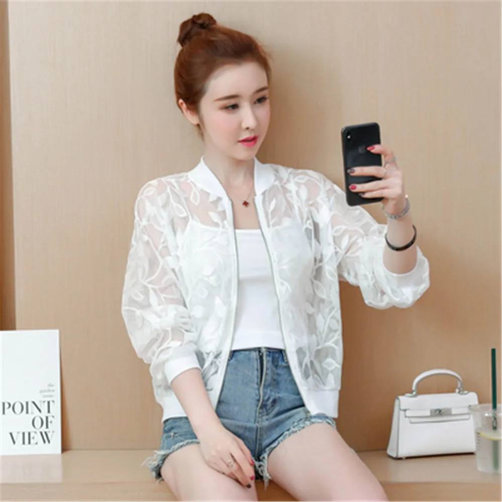 White Thin Jacket Casual Stand Collar 
