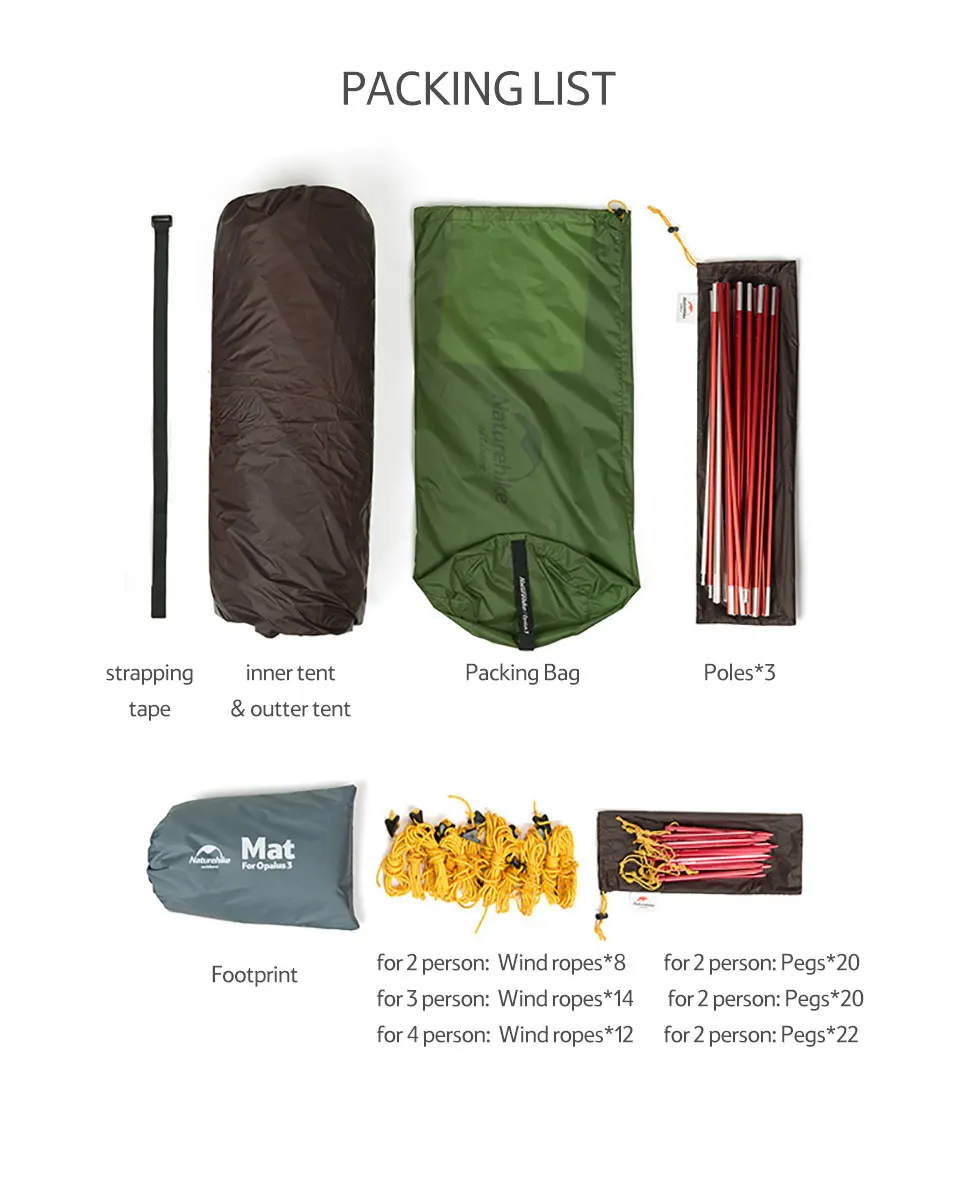 Naturehike сверхлегкий Opalus туннель палатка для 2~ 4 человек 20D/210T ткань палатка с бесплатным следом ноги NH17L001-L