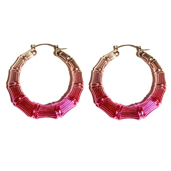 

2020 Bamboo Metal Hot Pink Hoop Earrings Korean Women Jewelry