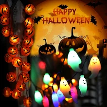 Хэллоуин Светодиодный свет шнура Тыква Призрак Череп декоративные огни Фея светодиодный гирлянда для наружной и внутренней подсветки декоративный солнечной энергии D30