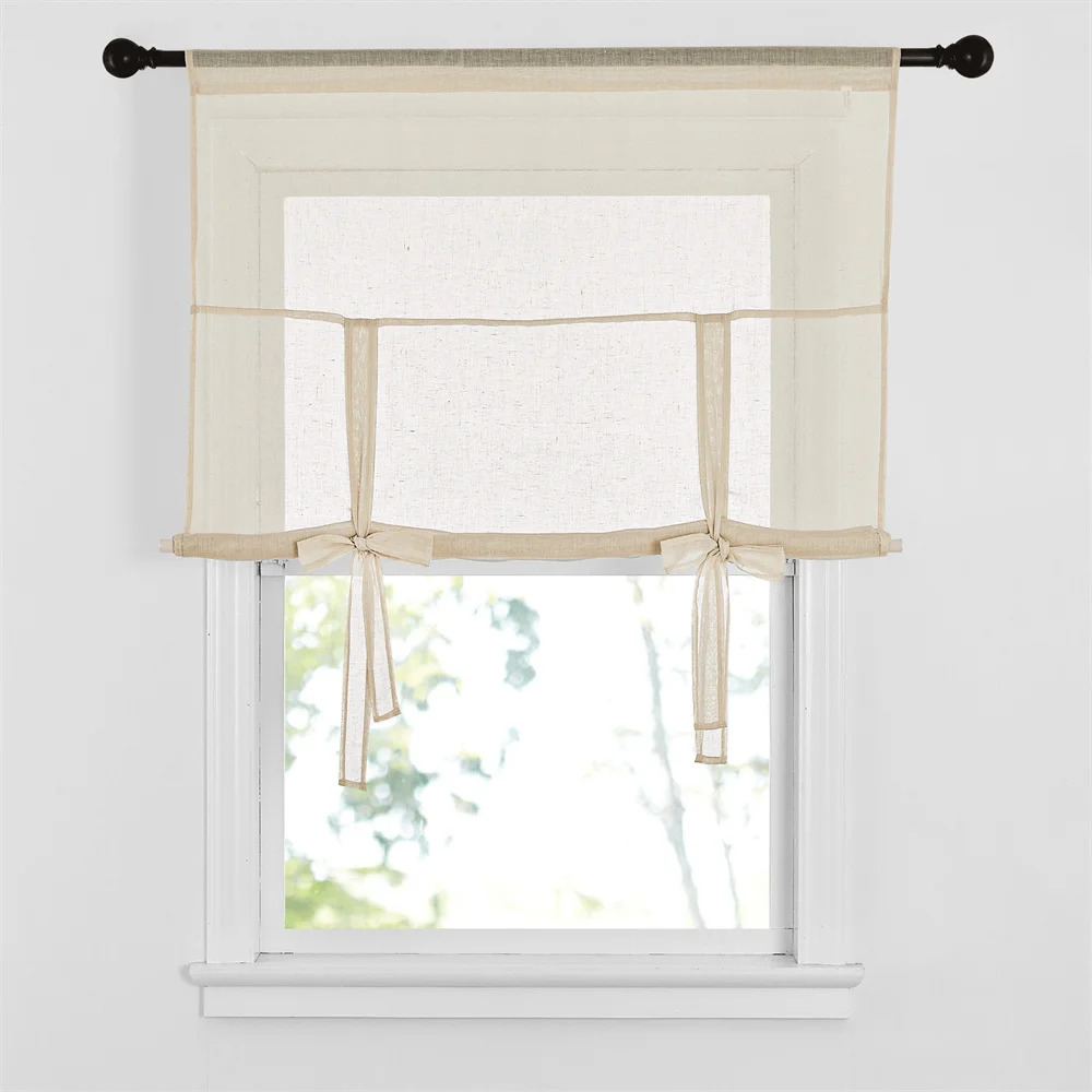 NICETOWN 1PC Tie Up Shade Rod Pocket Sheer Curtain Modern Solid European and American Style for Kitchen Small Window