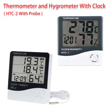 

LCD Digital Temperature Humidity Meter HTC-1 HTC-2 Home Indoor Outdoor Hygrometer Thermometer Weather Station With Clock