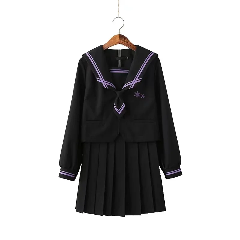 Black Purple JK Uniform Summer Long Sleeve Japanese School Uniforms Girls Sailor Sets Pleated Skirt Jk Uniform Cos Costume