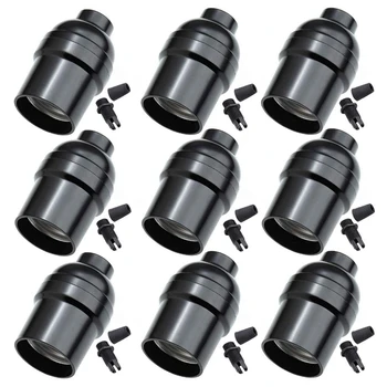

E26 Light Socket,Standard Screw-In Lamp Socket Holder for Retro Pendant Lamp Bulbs-9 Pack Basic Black