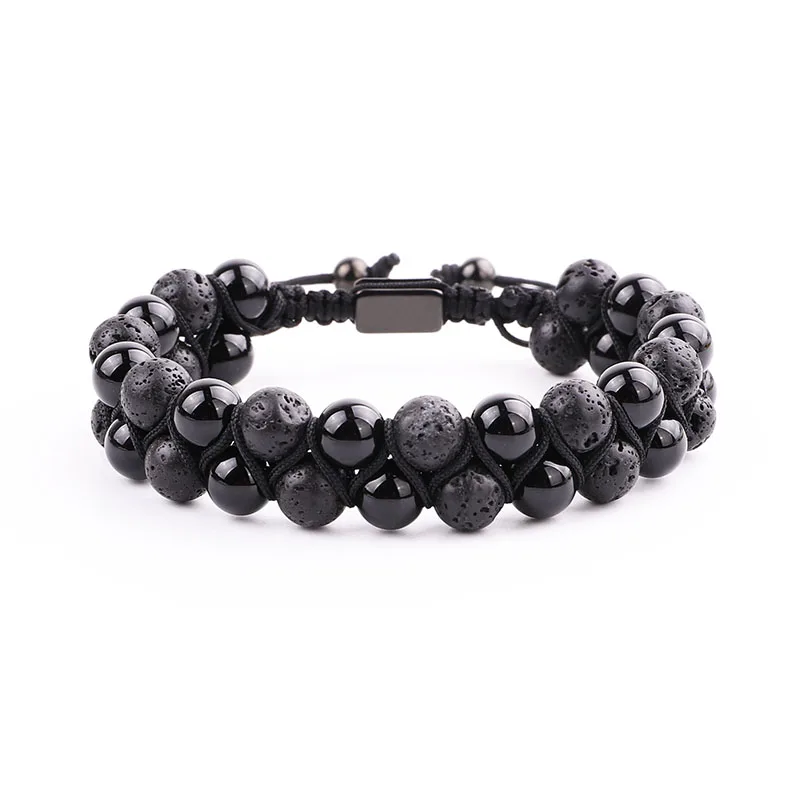 New Fashion Men Leather Bracelet Lava Stone Tiger Eye Stone Braided Bead Genuine Leather Macrame Bracelet Set Men Gift - Image 2