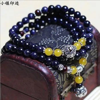 

yunnan ethnic wind crystal bracelets female blue sandstone 108 beads series lotus to restore ancient ways jewelry gifts