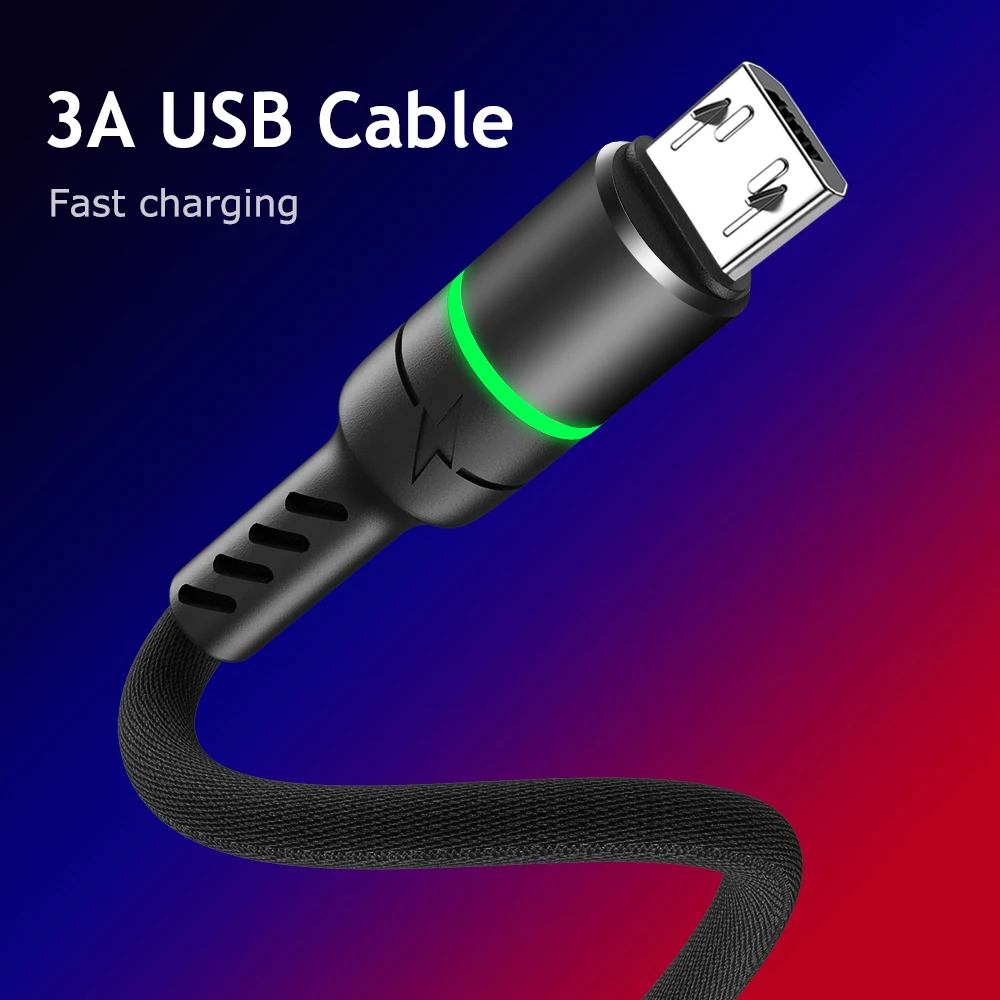 Светодиодный кабель Micro USB 3A для быстрой зарядки телефонов Samsung Xiaomi Huawei Android
