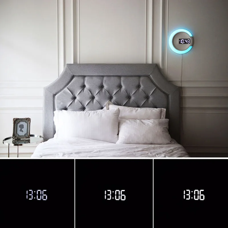 3D светодиодный цифровой Настольный будильник, зеркальные полые настенные часы, 7 цветов, современный ночник с датой температуры для дома, декор для гостиной