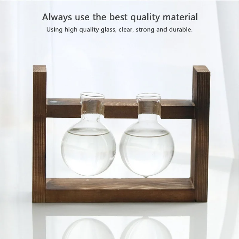 Настольная стеклянная ваза для растений лампа с ретро твердой деревянной