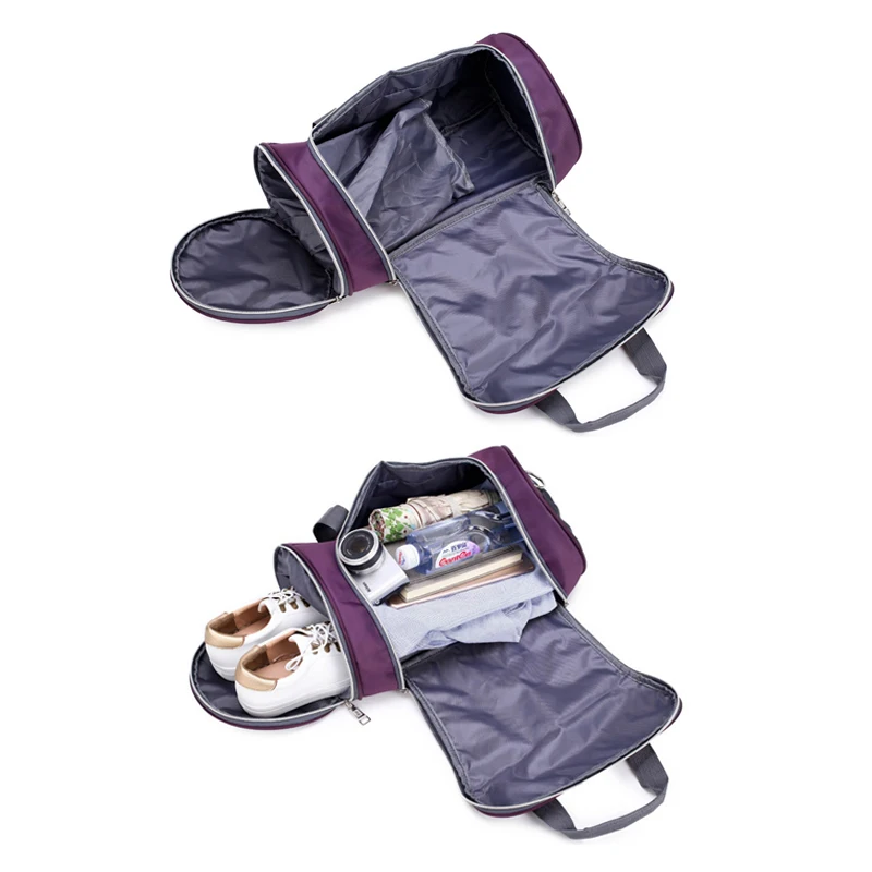 Outdoor Waterproof Nylon Sports Gym Bags Men Women Training Fitness Travel Handbag Yoga Mat Sport Bag with shoes Compartment