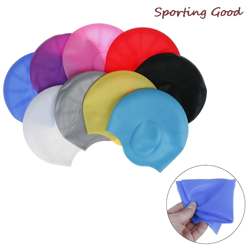 Swim Caps Hat Women Men Children Kids Swim Pool Water Sport Waterproof Silicone Diving Swimming Cap Long Hair Protection Ear Cup