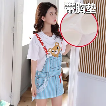 

2020 Summer Cotton Short Sleeve Sexy Mini Dress Nightgowns for Women Cute Cartoon Sleepwear Student Dress Nightdress Night Dress