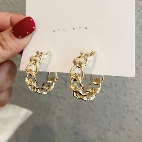 Hollow Chain Hoop Earrings For Women Gothic Geometric Gold Earrings Punk Statement Circle Earring Brincos Jewelry Girl