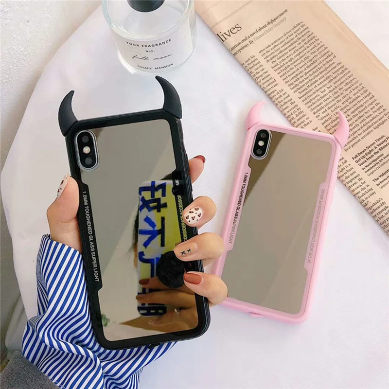 

Cute 3D Devil Horn Protective Mirror Candy Phone Case for iPhone 11 Pro Max Protective Case for iPhone XR XS Max 6 6s 7 8 Plus
