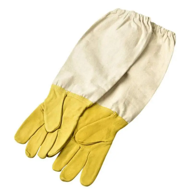 1 пара защитные перчатки пчеловода основные удобные очень прочные гибкие хлопковые кожаные профессиональные перчатки - Цвет: Цвет: желтый