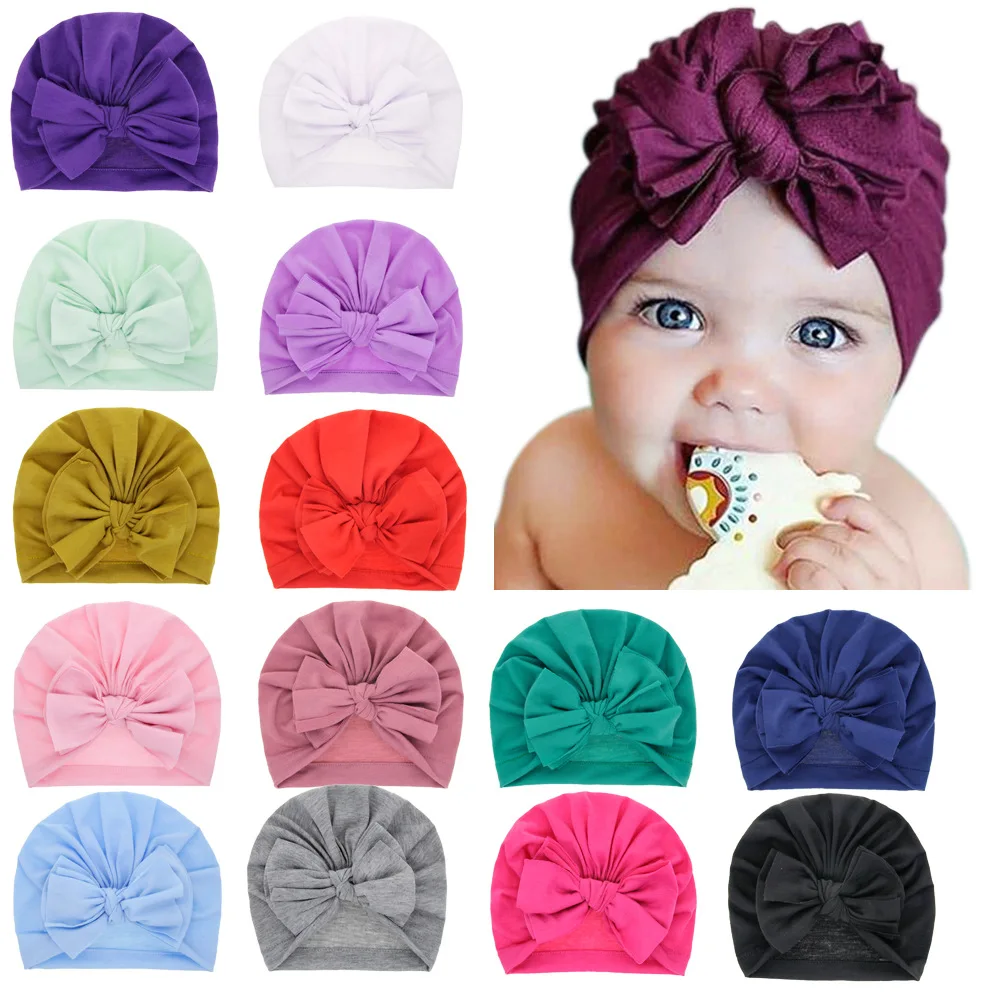 

Newborn Baby Bows Knot Turban cap India Boy Girl Solid Knotted Hat Beanie Baby Girl Clothes Cap Hat Baby Hair Bandeau Bebe Fille