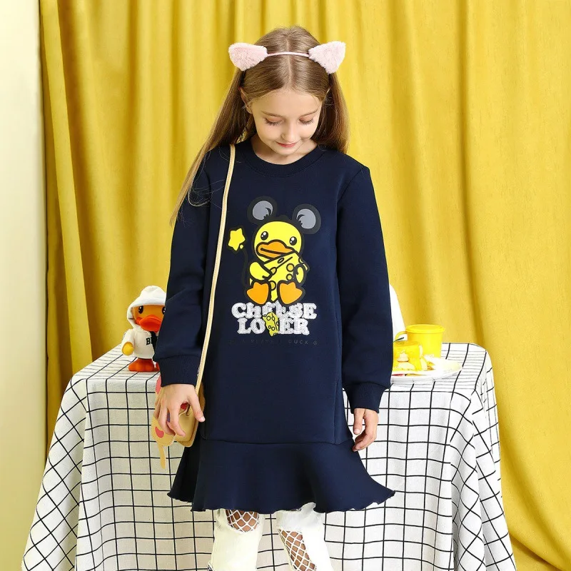

B. Duck Small Yellow Duck Spring And Autumn ji baby Interest Duck Printed Long Sleeve Girls Dress Knitted Long-sleeved Dress