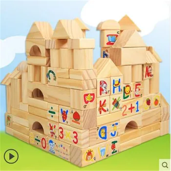 

100 large blocks of digital alphabet wooden building blocks toys 1-6 years old children baby educational toys