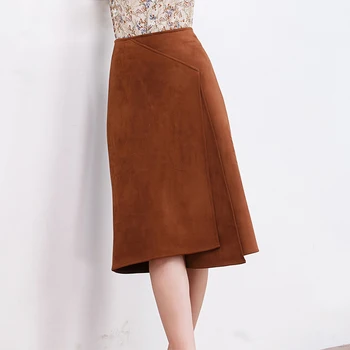 

Only Plus Winter Suede Skirt Women Female Vintage Velvet Skirts Elegant A-Line High Waist Slit Highstreet Skirt