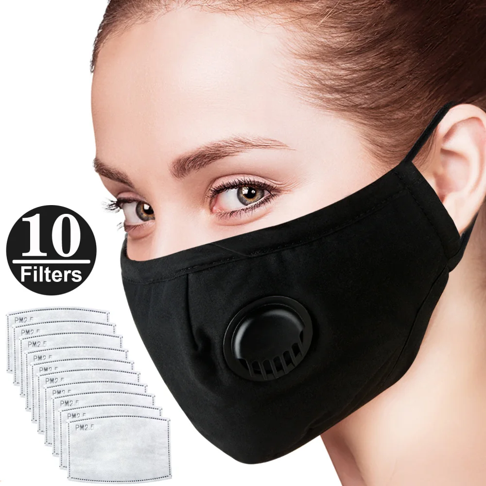 1pcs PM2.5 Пылезащитная маска, маска против дымки, дыхательный клапан, фильтр с активированным углем, респиратор, рот-Муфельная маска для лица, Пылезащитная маска с 10 фильтрами - Цвет: 1pcs