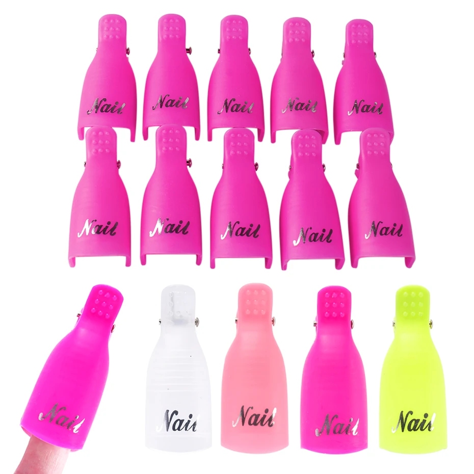 10 Pc Plastic Nail Art Soak Off Clips Cap Gel Nail Polish Remover Clips