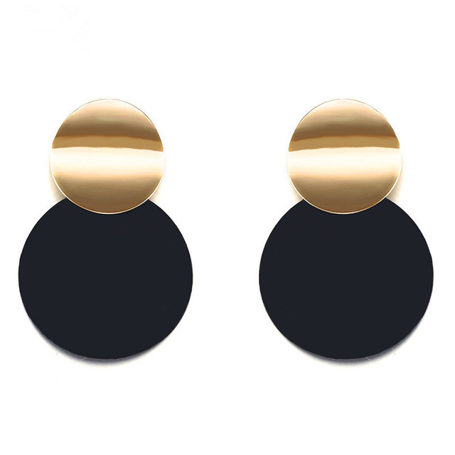 Black Round Metal Earring for Women Gold Shiny Smooth Long Drop Earrings 2019 Fashion Statement Jewelry Pendientes Bijoux