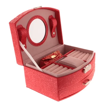 

PU Leather Jewelry Box Organizer Necklace Mirrored Storage Display