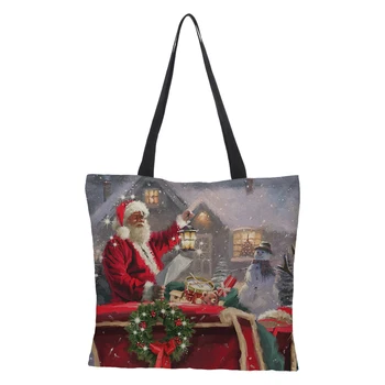 

CROWDALE Double-sided Merry Christmas gift bages Funny New Women's Canvas Large Capacity Vintage Shoulder Bag Christmas gift bag