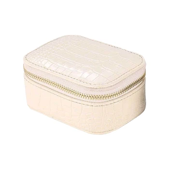 

Travel Carring PU Leather Mini Solid Ring Necklace Jewelry Box Storage Display Bracelet Organizer Desktop Zipper Waterproof Home