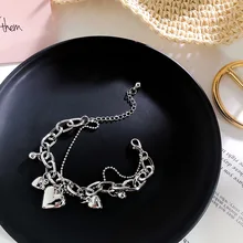 Винтажный, элегантный, сердце, человеческое лицо, серебряная монета, цепочка, круглый браслет, металлическая, ручная работа, ювелирное изделие, неправильные бусины, браслет для женщин