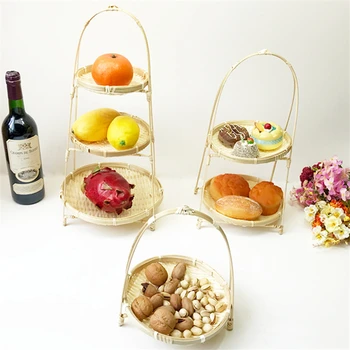 

3-Layer Woven Basket Wicker Bamboo Weaving Storage Baskets Home Decorate Table Fruit Food Basket Living Room Desktop Organizer