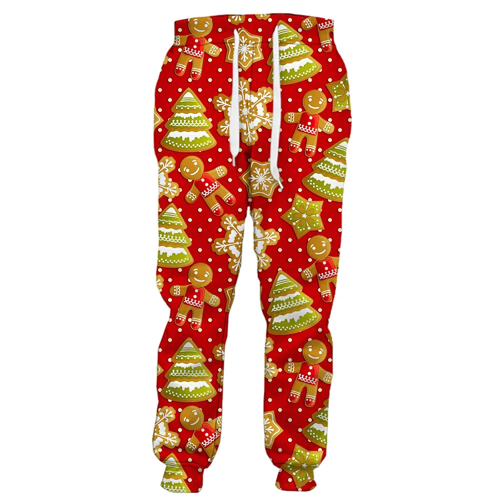 HX Christmas Pants 3D Graphics Cartoon Elk Swnoflake Tree Printed