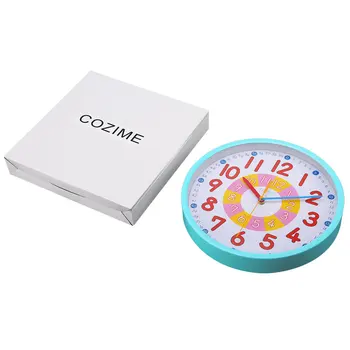 

12 Inch Blue Metal Frame Decorative Round Colorful Lovely Wall Clock Silent Movement for Children to Learn for Teaching