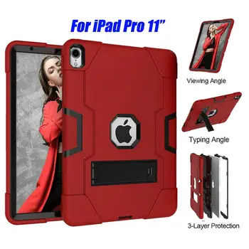 

Case For iPad Pro 2018 11inch Drop Shock Proof + Heavy Duty Silicone TPU PC Hard Flexible Stand Armor Screen Protector Case