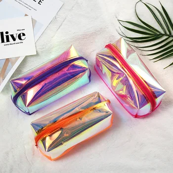 

Fashion Women Laser Cosmetic Bag Small Holographic Cosmetic Makeup Pouch Ladies Laser Zipper Purse Bag Toiletry Cases