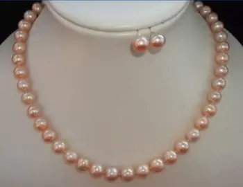 

Hot selling *****7-8MM Pink Akoya Cultured Pearl Necklace Earring 18"