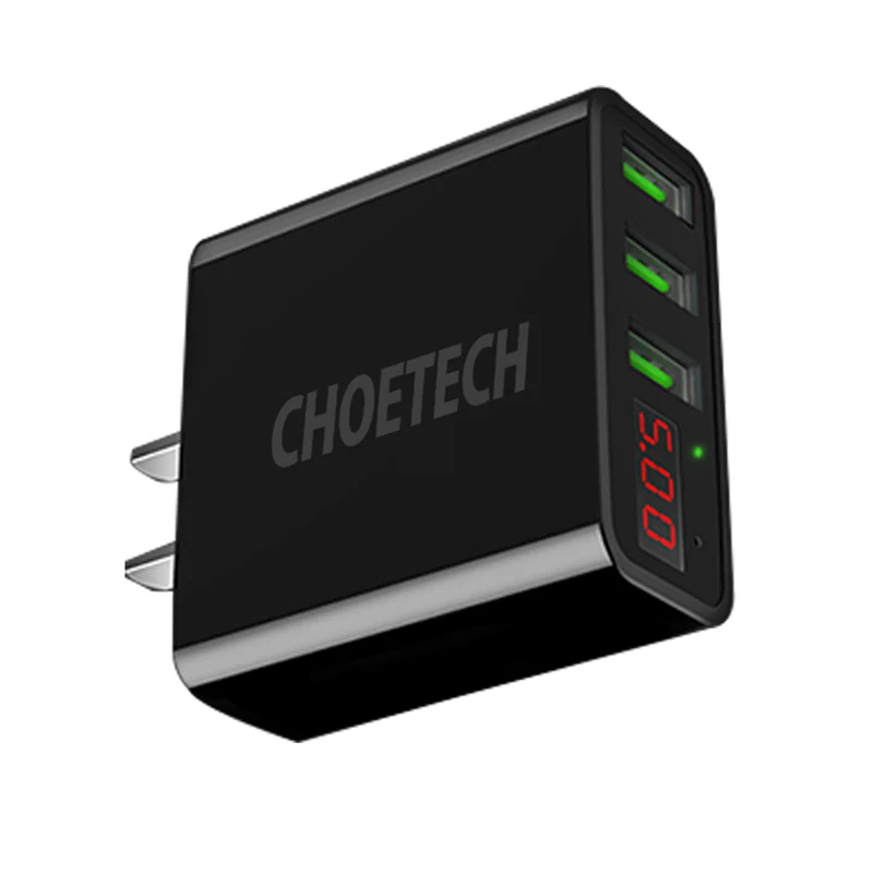 CHOETECH 3 USB зарядное устройство для мобильного телефона светодиодный дисплей дорожное настенное зарядное устройство Быстрая Зарядка адаптер 5 В/3 А 15 Вт для iPhone 11 X XR XS MAX 8 - Тип штекера: США